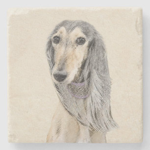 Saluki (Fawn) Malerei - Niedliche Original Hunde K Steinuntersetzer