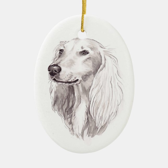 Saluki Hundekunst-Verzierung Keramik Ornament (Vorne)