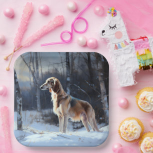 Saluki Lass es schneien Weihnachten Pappteller