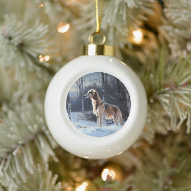 Saluki Let It Schnee Weihnachten Keramik Kugel-Ornament (Baum)