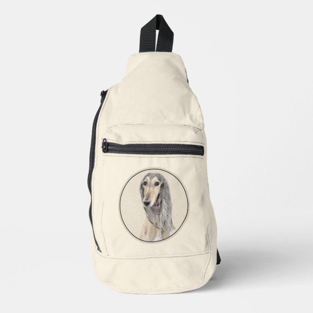 Saluki Painting Fawn Sable Niedlich Original Hunde Crossbody Bag (Vorderseite)