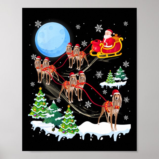 Saluki Reindeer Christmas Dog Riding Weihnachtsman Poster (Vorne)