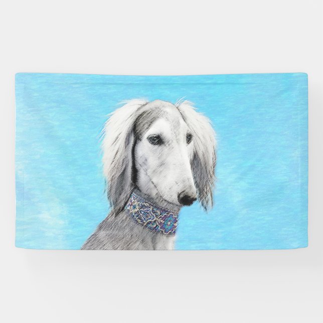 Saluki (Silber) Malerei - Niedliche Original Hunde Banner (Horizontal)