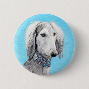 Saluki (Silber) Malerei - Niedliche Original Hunde Button