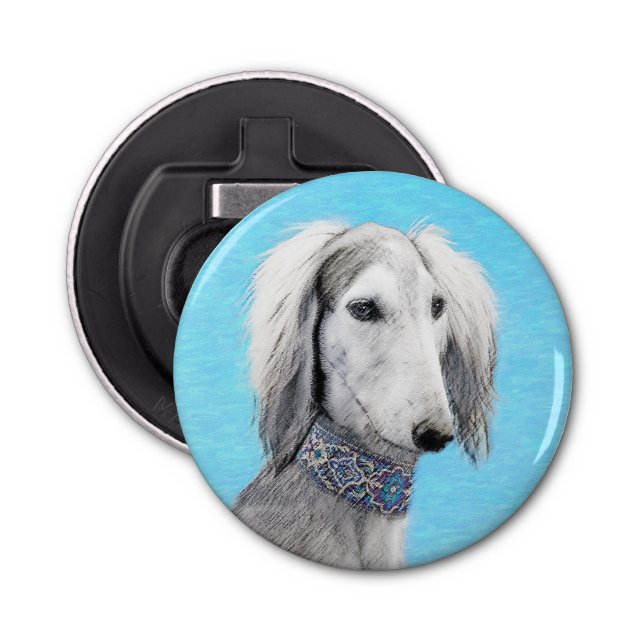 Saluki (Silber) Malerei - Niedliche Original Hunde Flaschenöffner (Vorderseite)