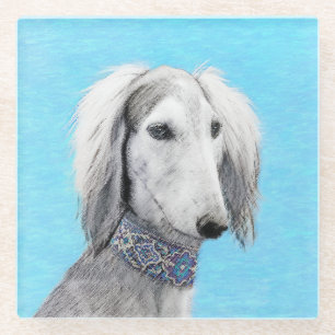 Saluki (Silber) Malerei - Niedliche Original Hunde Glasuntersetzer