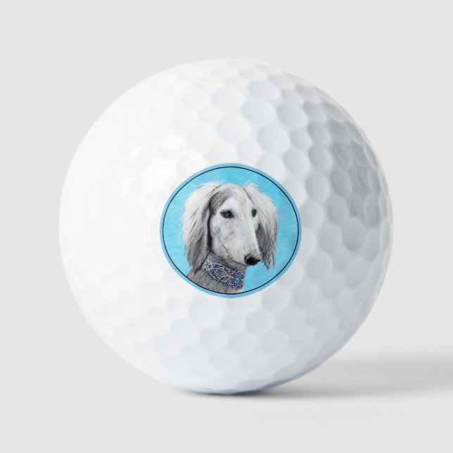 Saluki (Silber) Malerei - Niedliche Original Hunde Golfball (Vorderseite)