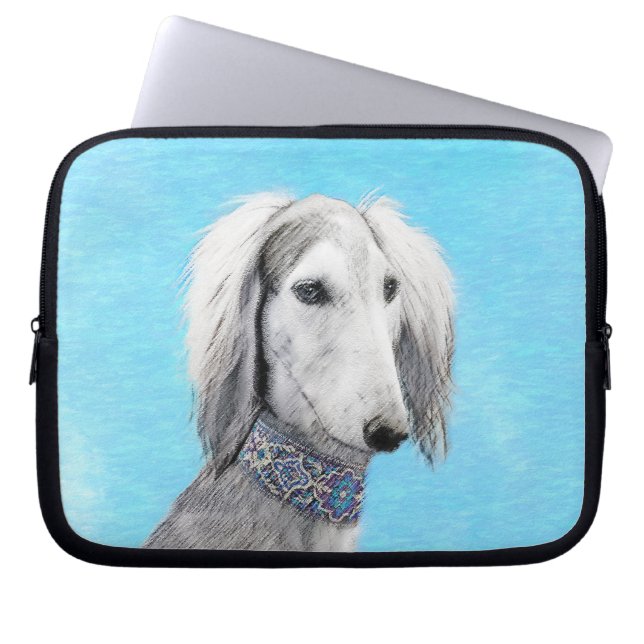 Saluki (Silber) Malerei - Niedliche Original Hunde Laptopschutzhülle (Vorderseite)