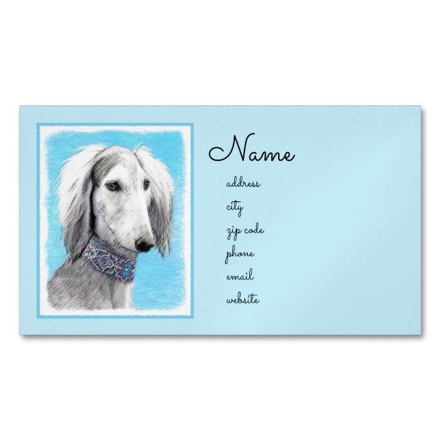 Saluki (Silber) Malerei - Niedliche Original Hunde Magnetische Visitenkarte (Vorderseite)
