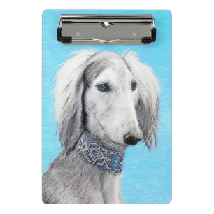 Saluki (Silber) Malerei - Niedliche Original Hunde Mini Klemmbrett