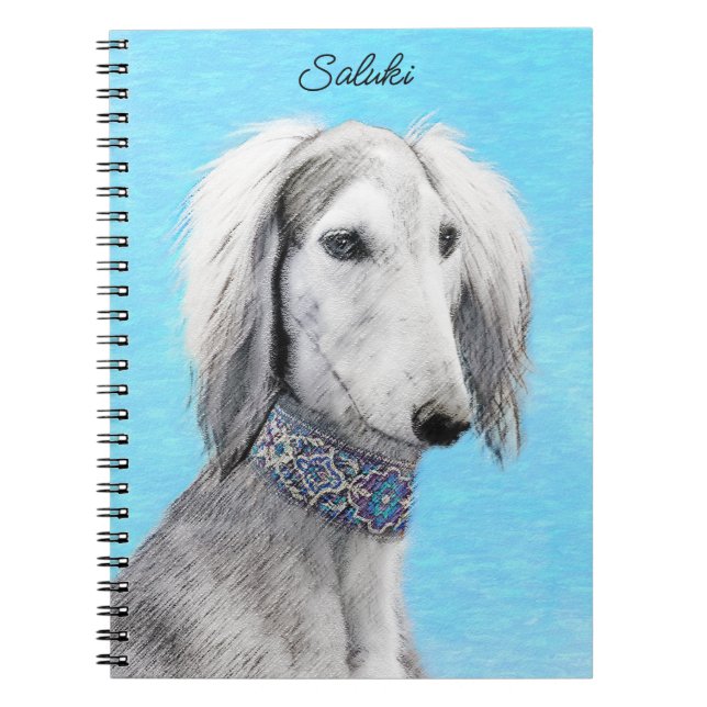 Saluki (Silber) Malerei - Niedliche Original Hunde Notizblock (Vorderseite)
