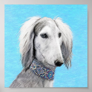 Saluki (Silber) Malerei - Niedliche Original Hunde Poster