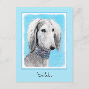 Saluki (Silber) Malerei - Niedliche Original Hunde Postkarte