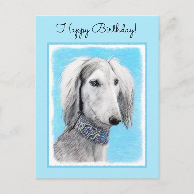 Saluki (Silber) Malerei - Niedliche Original Hunde Postkarte (Vorderseite)