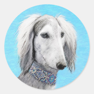 Saluki (Silber) Malerei - Niedliche Original Hunde Runder Aufkleber