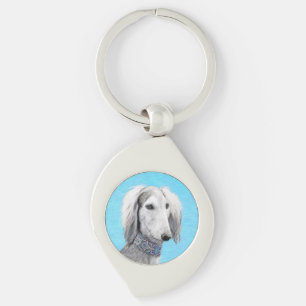 Saluki (Silber) Malerei - Niedliche Original Hunde Schlüsselanhänger