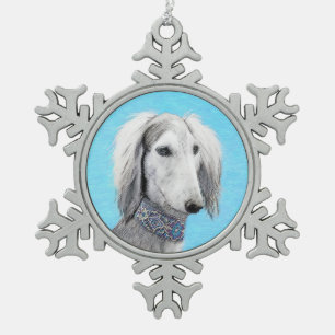 Saluki (Silber) Malerei - Niedliche Original Hunde Schneeflocken Zinn-Ornament