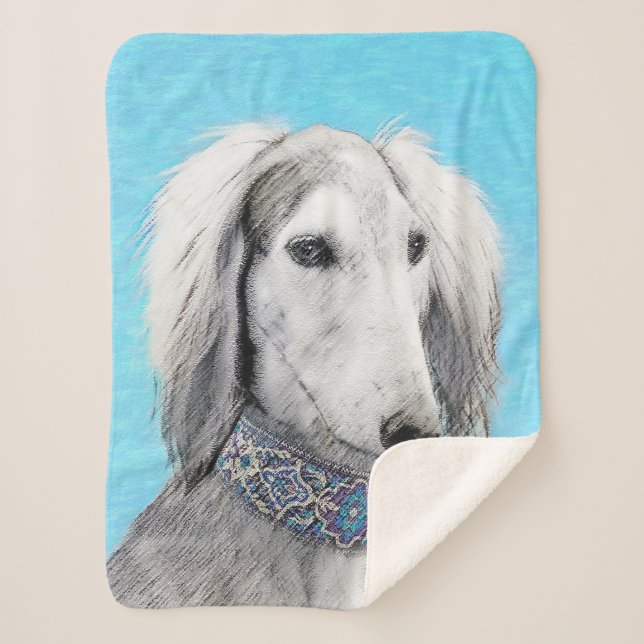 Saluki (Silber) Malerei - Niedliche Original Hunde Sherpadecke (Vorderseite)