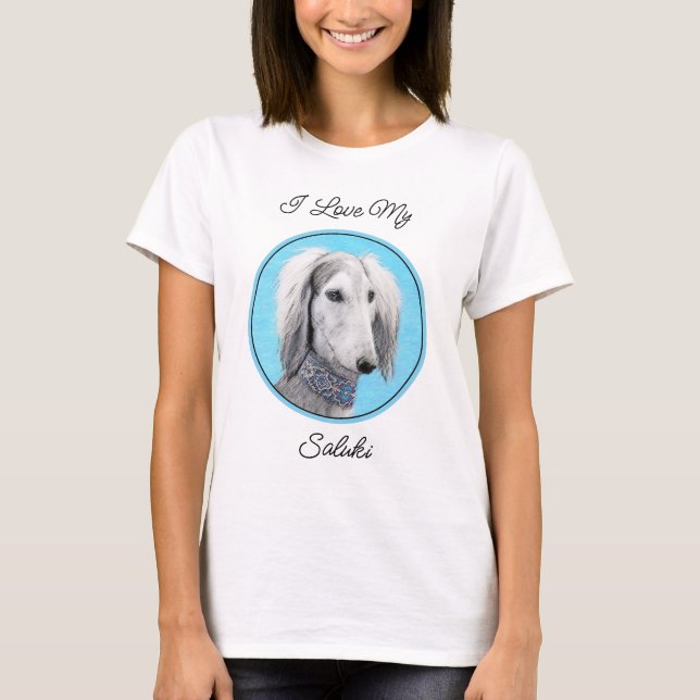 Saluki (Silber) Malerei - Niedliche Original Hunde T-Shirt (Vorderseite)