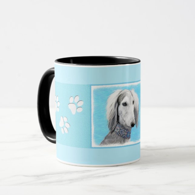 Saluki (Silber) Malerei - Niedliche Original Hunde Tasse (Vorderseite Links)