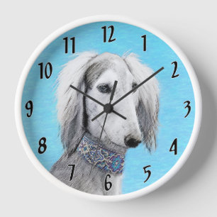 Saluki (Silber) Malerei - Niedliche Original Hunde Uhr