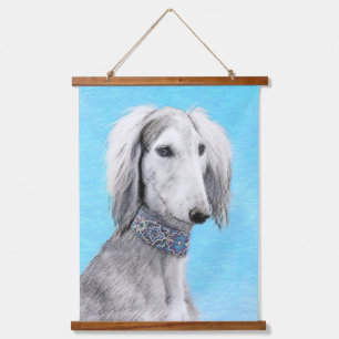 Saluki (Silber) Malerei - Niedliche Original Hunde Wandteppich Mit Holzrahmen