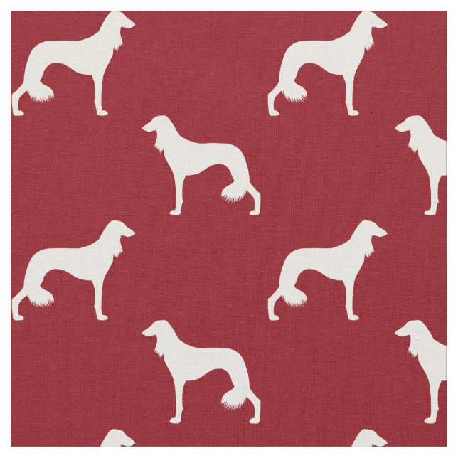 Saluki Silhouette-Muster-Rot Stoff (Nahaufnahme)