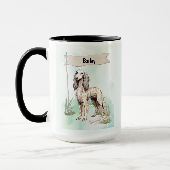 Saluki-Wasserfarbe Personalisierter Hund Tasse (Links)