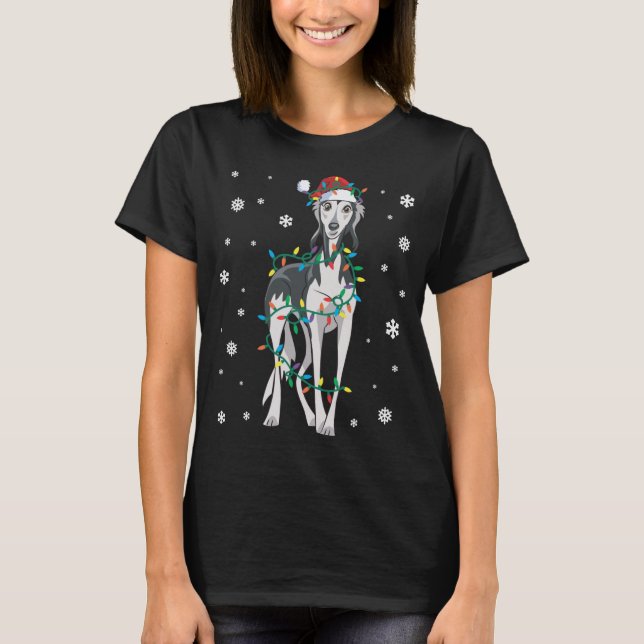 Saluki wrapped in Christmas Lights Dog T-Shirt (Vorderseite)