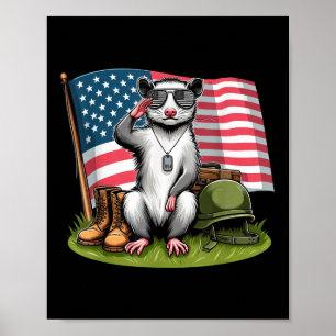 Salute Possum American Usa Flag Memorial Day 4. O Poster