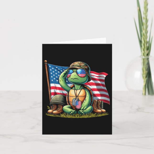 Salute Turtle American Usa Flag Gedenktag 4. Karte (Vorderseite)
