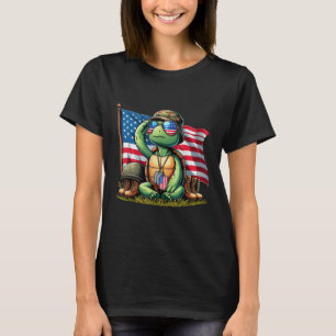 Salute Turtle American Usa Flag Gedenktag 4. T-Shirt