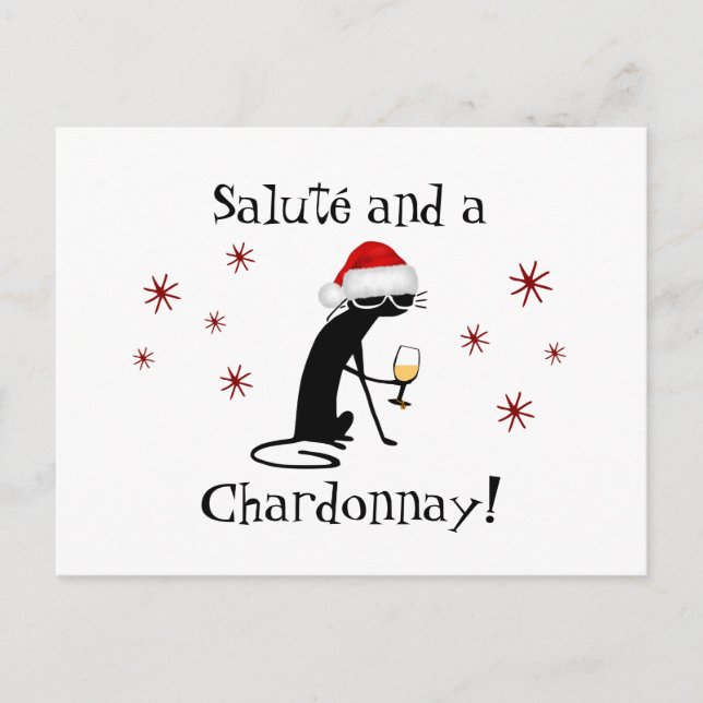 Salute und eine Chardonnay Cat Postkarte (Vorderseite)