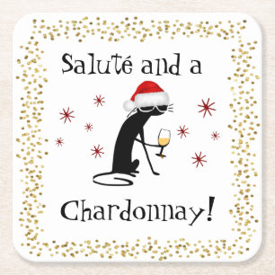 Salute und eine Chardonnay Cat Rechteckiger Pappuntersetzer