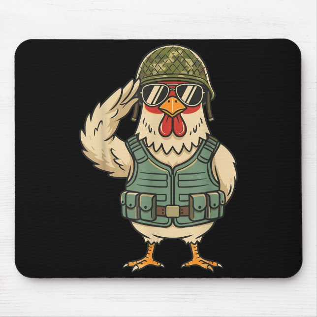Saluting Soldier Chicken Military Rooster Army For Mousepad (Vorne)