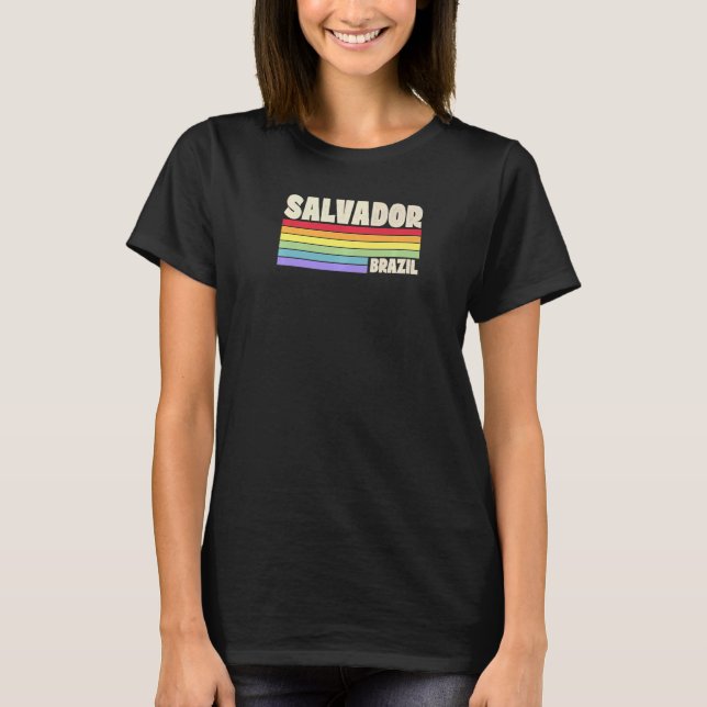 Salvador Brasilien Rainbow Gay Pride Merch Retro 7 T-Shirt (Vorderseite)