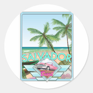 Salvador Brasilien Vintage Reiseposter. Runder Aufkleber