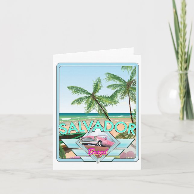 Salvador Brasilien Vintages Reiseplakat. Feiertagskarte (Vorderseite)