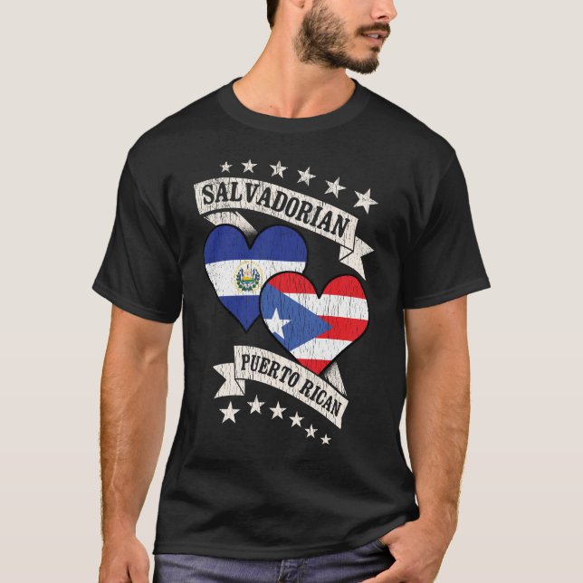 Salvadorianische Puerto-Rico Herzenfahnen T-Shirt (Vorderseite)
