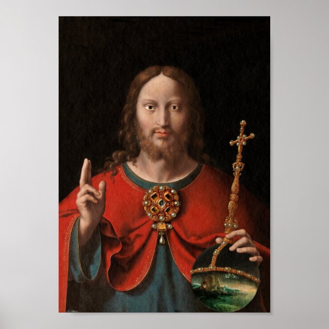 Salvator Mundi mit Juwelierstab und Orb Poster (Vorne)