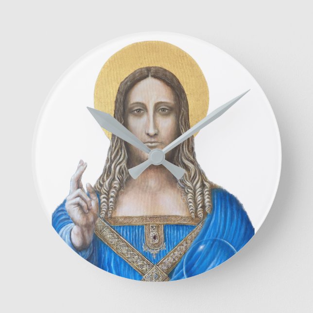 Salvator Mundi Runde Wanduhr (Vorderseite)