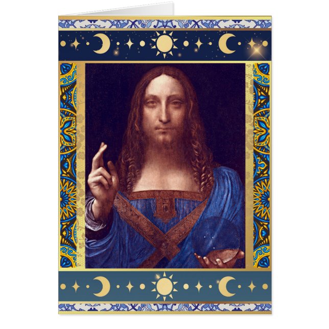 Salvator Mundi von Leonardo da Vinci Weihnachtskar (Vorne)