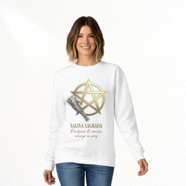 Salvia sagrada Pentáculo dorado Sweatshirt (Bonita sudadera pagana, pentagrama y salvia como elementos de ritual magia blanca)