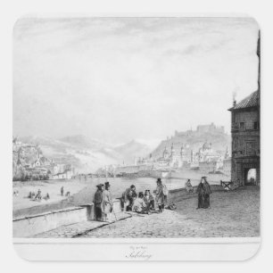 Salzburg, Gravur Bayot & Cuvilier, 1840 Quadratischer Aufkleber