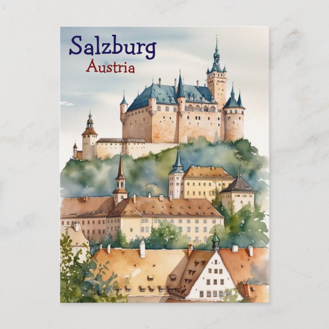 Salzburg mit Schloss in Österreich Postkarte (Vorderseite)