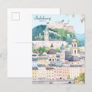 Salzburg Österreich Gouache-Malerei-Illustration R Postkarte