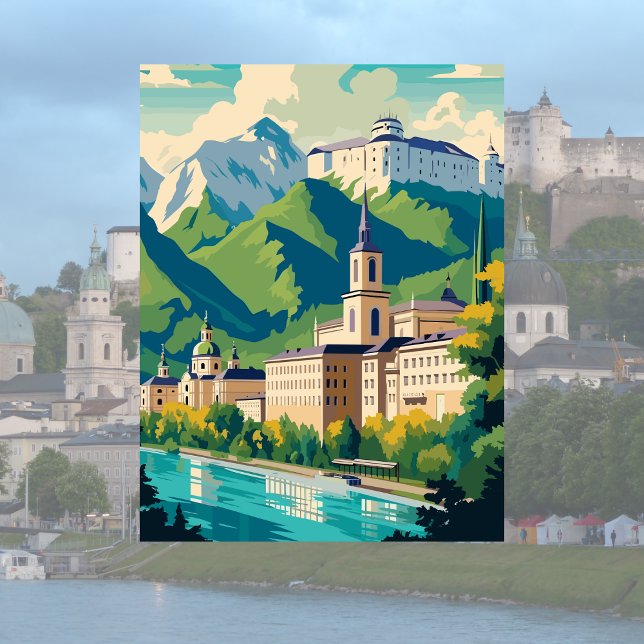Salzburg, Österreich Illustration Postcard Postkarte (Salzburg, Austria )
