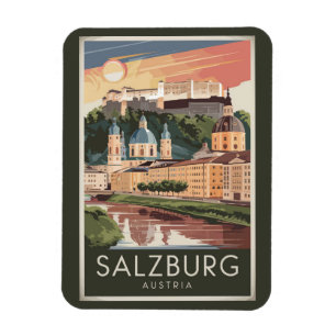 Salzburg Österreich Illustration Reise Kunst Vinta Magnet