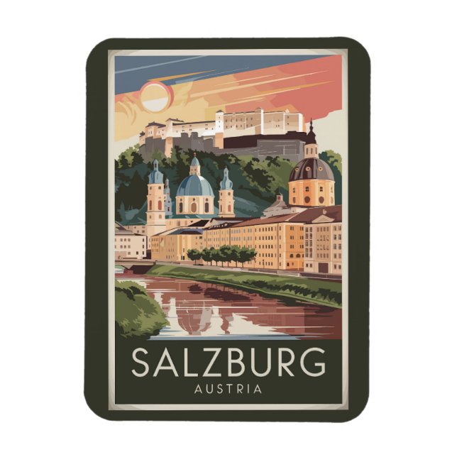 Salzburg Österreich Illustration Travel Art Vintag Magnet (Vertikal)