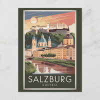 Salzburg Österreich Illustration Travel Art Vintag